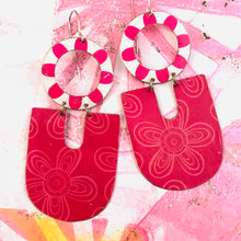 Load image into Gallery viewer, Hot Pink Flowers Horseshoes Zero Waste Tin Earrings
