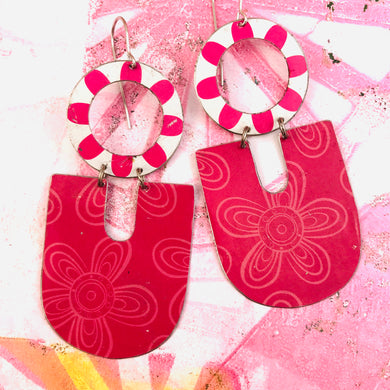 Hot Pink Flowers Horseshoes Zero Waste Tin Earrings