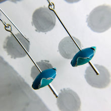 Load image into Gallery viewer, Teal &amp; Bluebird Wavy Bead Upcycled Tin Earrings