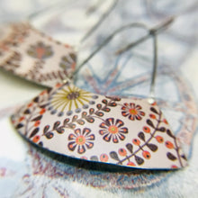 Load image into Gallery viewer, Stylized Leaves &amp; Flowers on Palest Lavender Wide Arc Zero Waste Earrings
