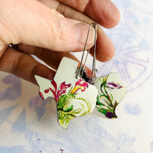 Load image into Gallery viewer, Purple Wildflowers on White Texas Upcycled Tin Earrings