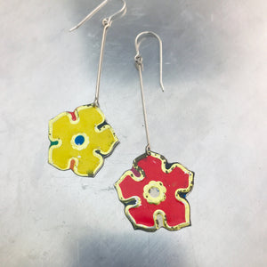Red & Yellow Vintage Stylized Flowers Recycled Tin Earrings