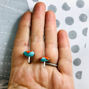 Persimmon & Aqua Wavy Bead Upcycled Tin Earrings