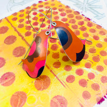 Load image into Gallery viewer, Mixed Oranges &amp; Pinks Birds on a Wire Upcycled Tin Earrings
