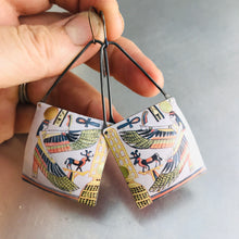 Load image into Gallery viewer, Egyptian Goddess Isis Square Tin Zero Waste Earrings by adaptive reuse  jewelry