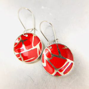 Scarlet with Golden Crackle Tiny Dot Tin Earrings