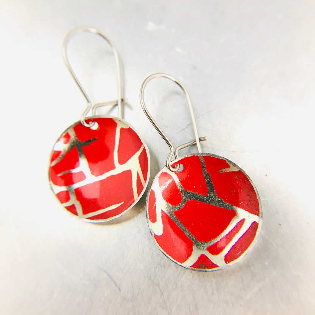 Scarlet with Golden Crackle Tiny Dot Tin Earrings