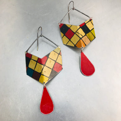 Rubik’s Chevron Dangles Recycled Tin Earrings