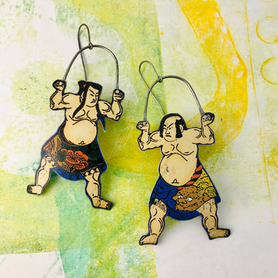 Sumo Wrestlers Upcycled Tin Earrings