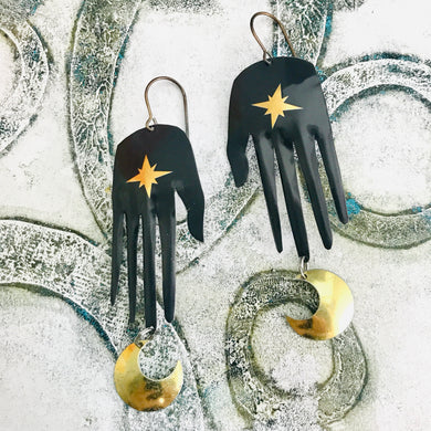 Golden Star Charcoal Hands & Golden Moons Zero Waste Tin Earrings