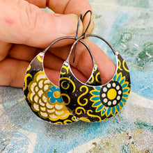 Load image into Gallery viewer, Big Cerulean &amp; Cream Crescent Circles Tin Earrings