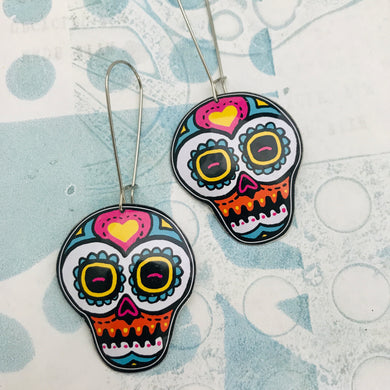 Smaller Sugar Skulls Upcycled Tin Earrings