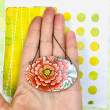 Load image into Gallery viewer, Big Deep Pink Blossom Zero Waste Tin Oval Necklace
