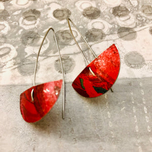 Red Semi-circle Upcycled Tin Earrings