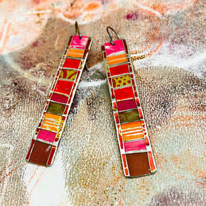 Fenced & Folded Mixed Reds Rectangle Tin Earrings