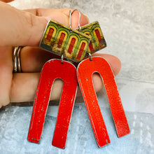 Load image into Gallery viewer, Vintage Circus Border Scarlet Arch Zero Waste Tin Earrings