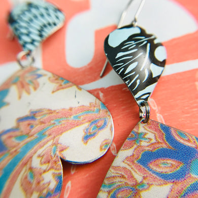 Faded Tapestry Trefoil Upcyled Tin Earrings