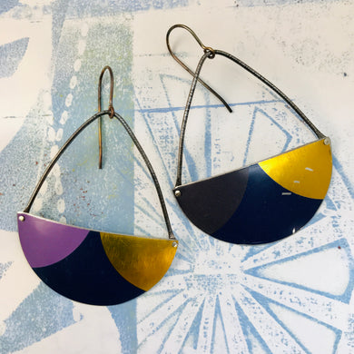 Midnight Blue, Grape & Gold Upcycled Tin Earrings