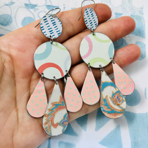 Pastels Circle & Dashed Zero Waste Tin Chandelier Earrings