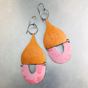 Soft Pink & Orange Mixed Arches Upcycled Tin Earrings