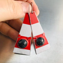 Load image into Gallery viewer, Bright Red &amp; White Black Dome Zero Waste Tin Earrings