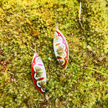 Load image into Gallery viewer, Red &amp; Gold Little Leaf Shape Tin Earrings