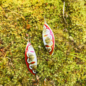 Red & Gold Little Leaf Shape Tin Earrings