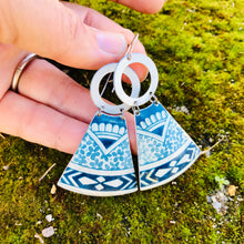 Load image into Gallery viewer, Tiny Bluets on White Small Fans Tin Earrings