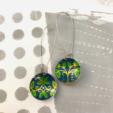 Load image into Gallery viewer, Vintage Blue &amp; Green Leaves Large Basin Tin Earrings
