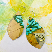 Load image into Gallery viewer, Leaf Skeleton Upcycled Long Pod Tin Earrings
