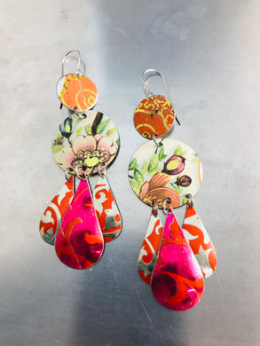 Mixed Vintage Pinks & Oranges Zero Waste Tin Chandelier Earrings