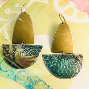 Matte Gold and Forest Spirograph Upcycled Tin Boat Earrings