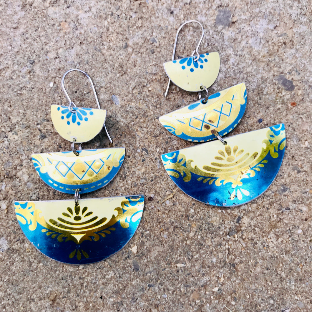 Shimmery Blue & Butter Stacked Half Moons Earrings