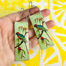 Load image into Gallery viewer, Vintage Parrot Long Narrow Tin Earrings