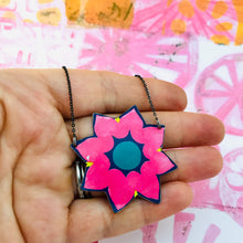 Load image into Gallery viewer, Bright Pink Blossom Upcycled Tin Necklace