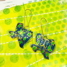 Load image into Gallery viewer, Vintage Blue &amp; Green Leaves Upcycled Tin Earrings