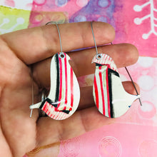 Load image into Gallery viewer, Candy Striped Birds on a Wire Upcycled Tin Earrings