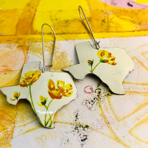 Yellow Wildflowers on White Texas Upcycled Tin Earrings