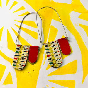 Mosaic Dots & Red Arch Dangle Tin Earrings