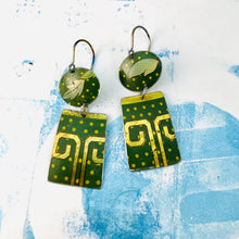 Load image into Gallery viewer, Green Polka Dot Oval &amp; Rectangle Tin Earrings