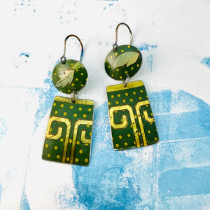 Green Polka Dot Oval & Rectangle Tin Earrings