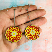Load image into Gallery viewer, Vintage Red Mums Recycled Tin Earrings