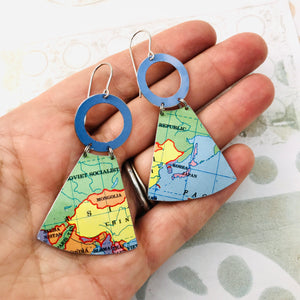 China & USSR Small Fans Zero Waste Tin Earrings