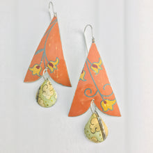 Load image into Gallery viewer, Pumpkin and Yellow Flowers Vintage Tin Arrowhead Earrings
