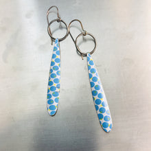 Load image into Gallery viewer, Blue Dot Pattern Long Teardrops Upcycled Tin Earrings