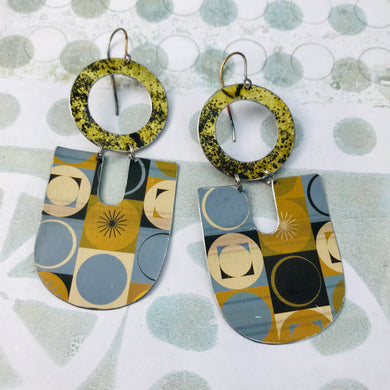 Retro Circles and Asterisks Chunky Horseshoes Zero Waste Tin Earrings