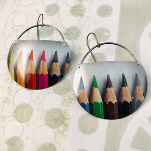 Colored Pencils Upcycled Tin Circle Earrings