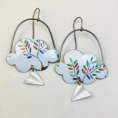 Olive Tree Clouds & Paper Airplanes Tin Earrings