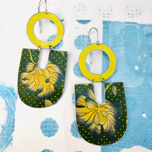 Load image into Gallery viewer, Big Blue Tipped Blossoms Chunky Horseshoes Zero Waste Tin Earrings
