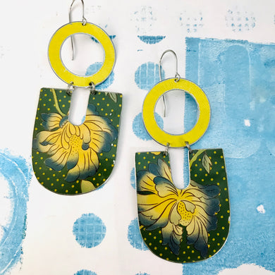 Big Blue Tipped Blossoms Chunky Horseshoes Zero Waste Tin Earrings